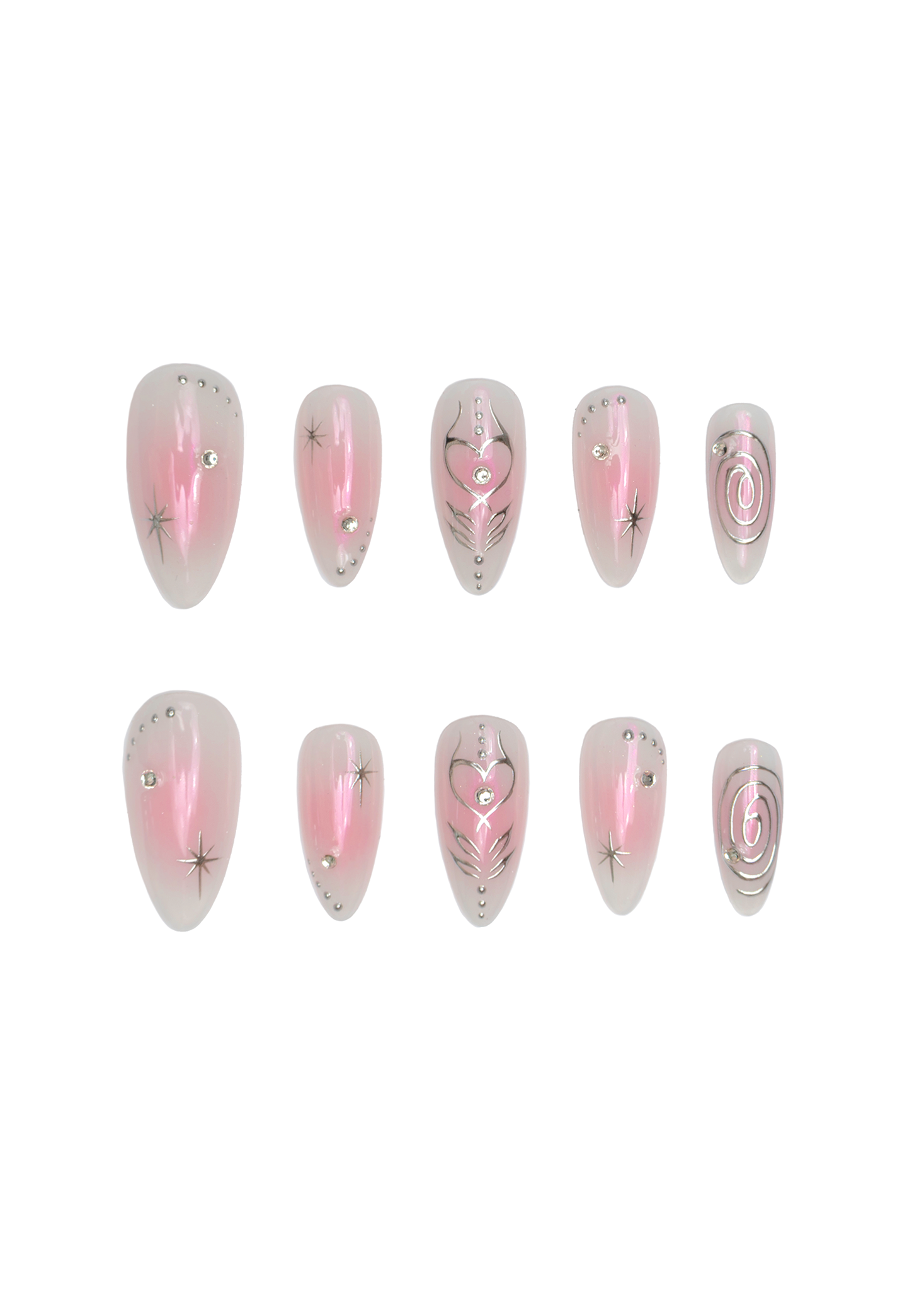 Angel Pink and Silver Cyber Y2K Nails