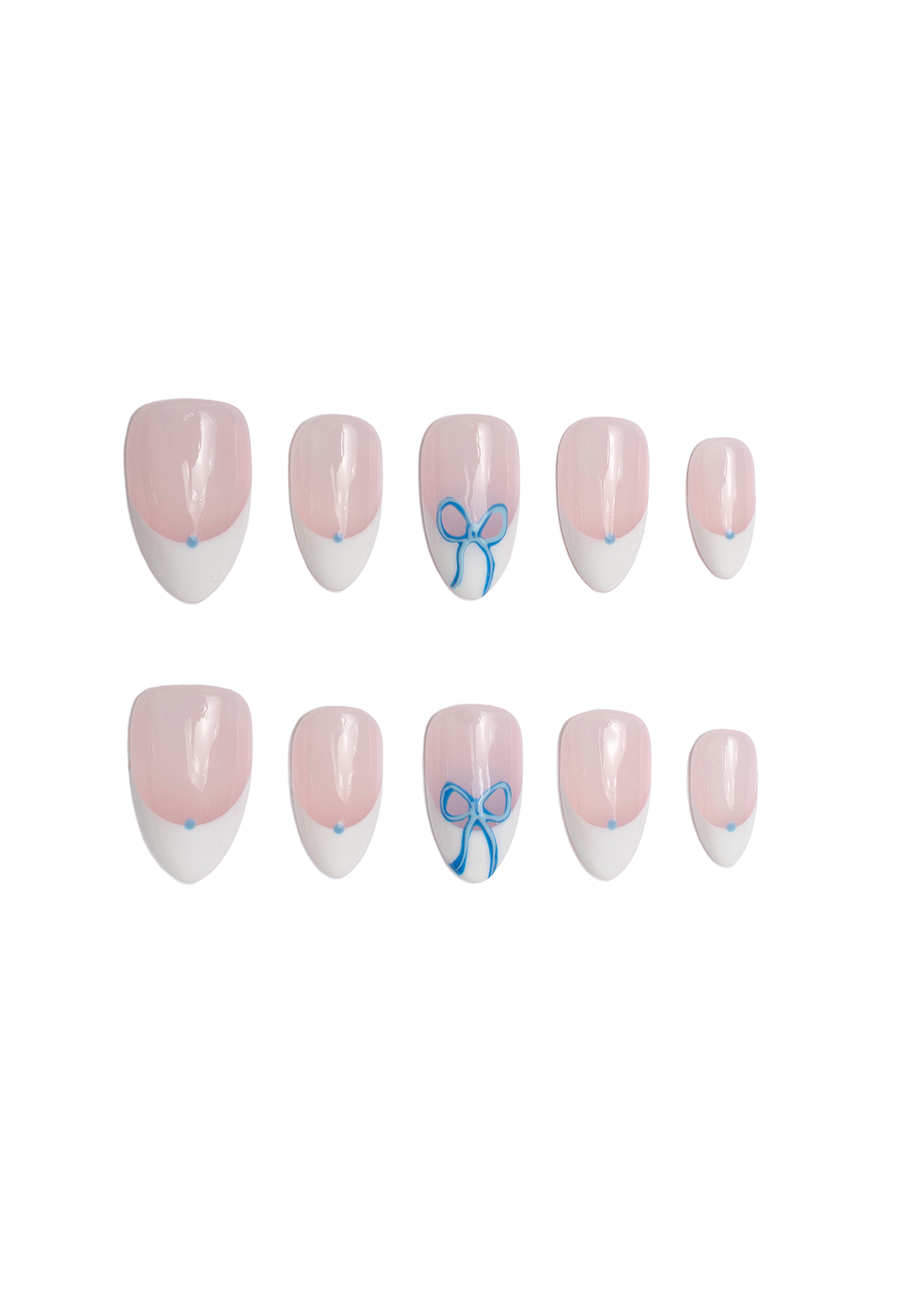 Bonnie Blue Ribbon White French Tip Nails