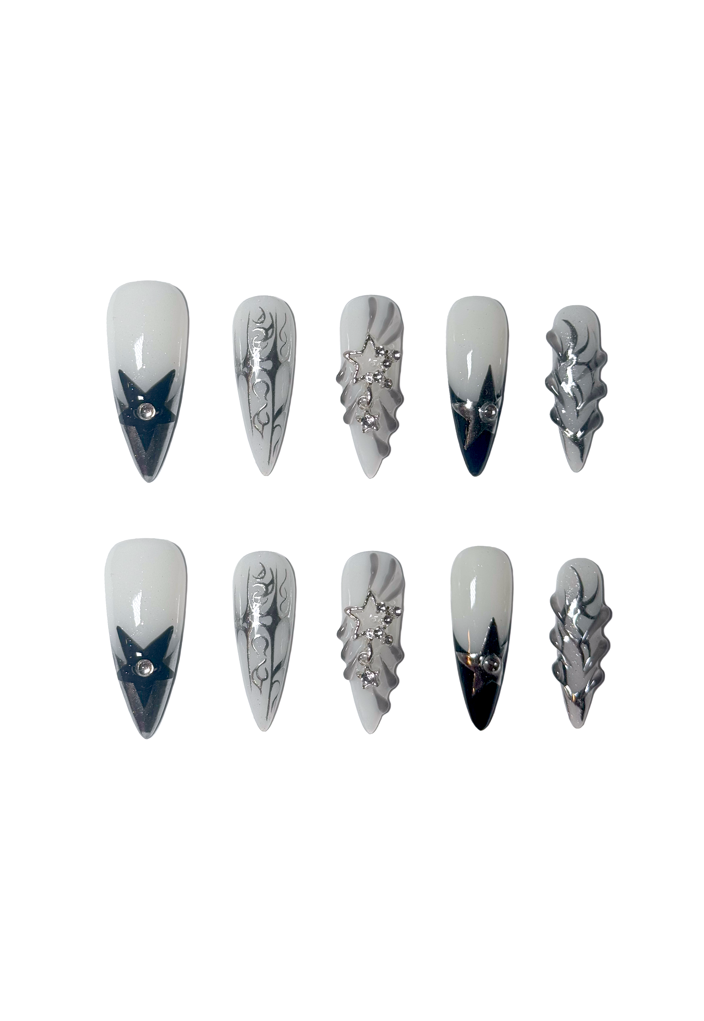 Kimberly Silver Chrome Star Nails