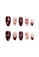 Emma Dark Red Coquette Nails