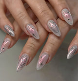 Angel Pink and Silver Cyber Y2K Nails