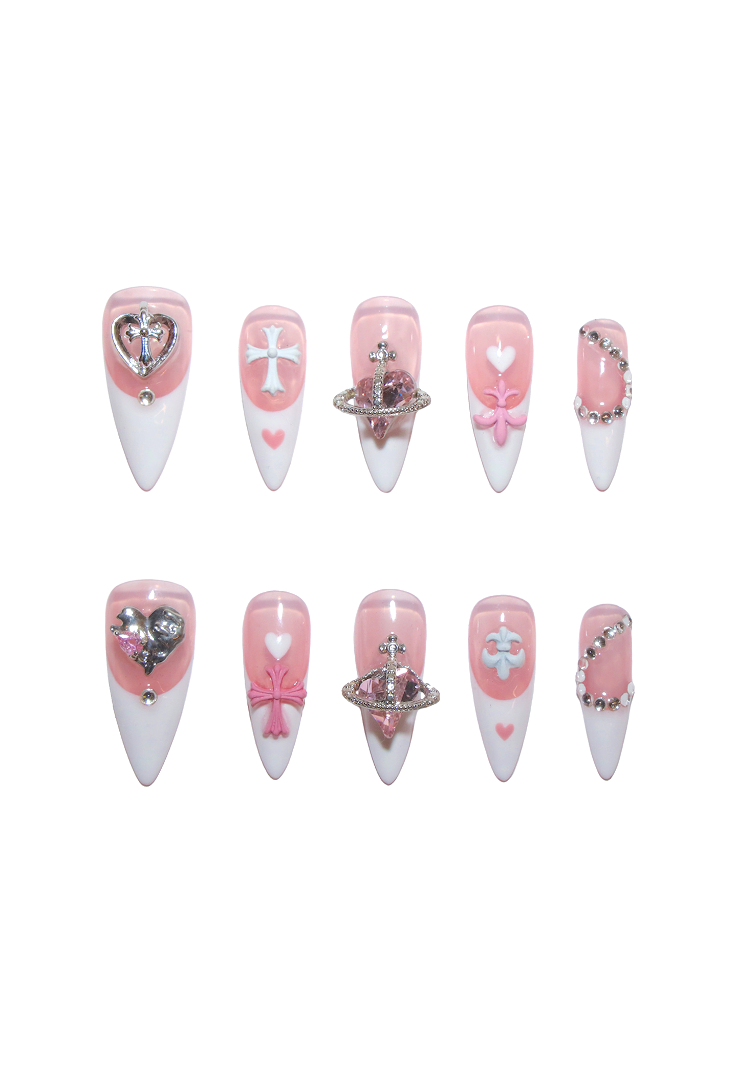 Luna Charms Pink and White French Tip Nails