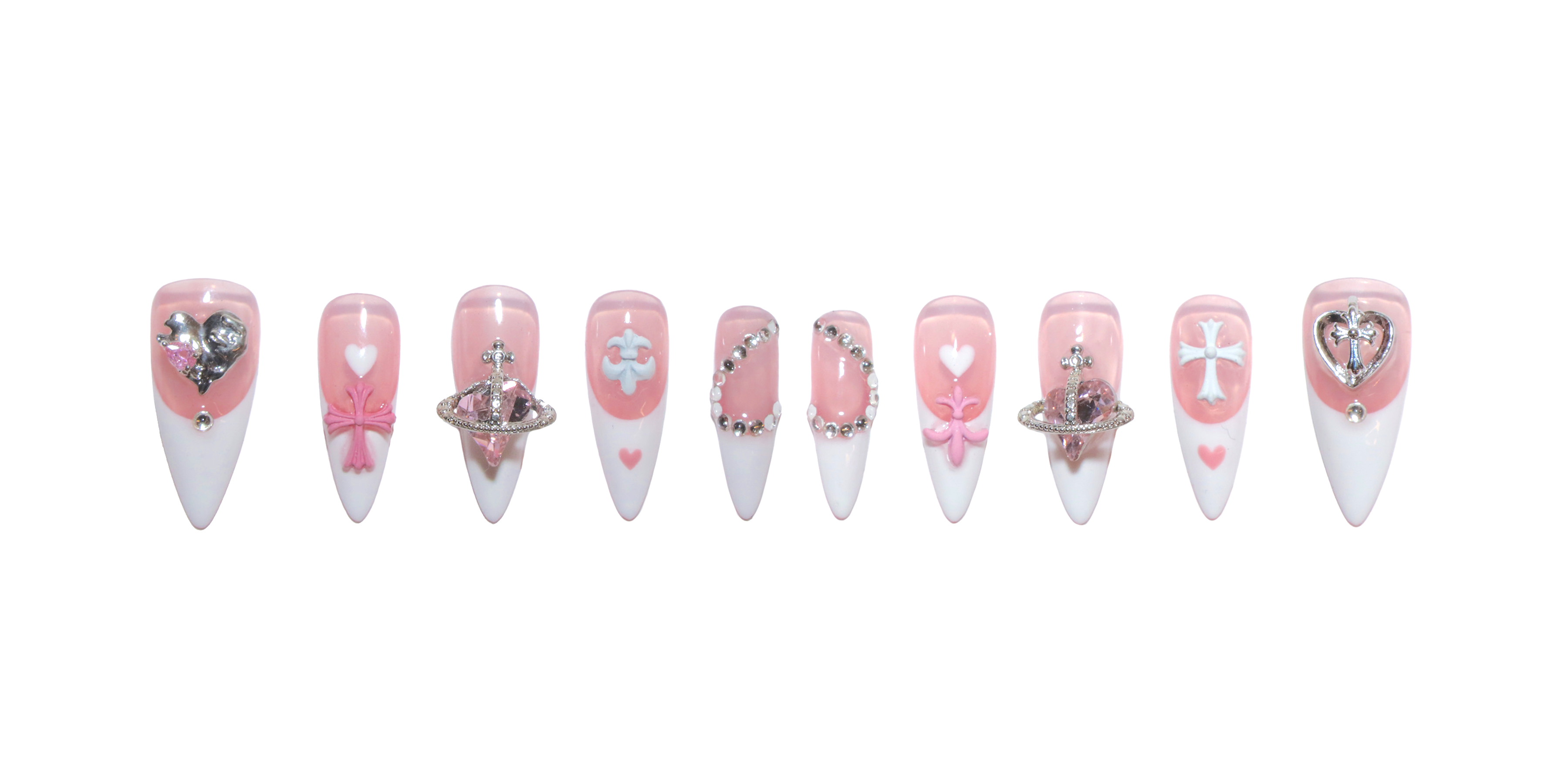 Luna Charms Pink and White French Tip Nails