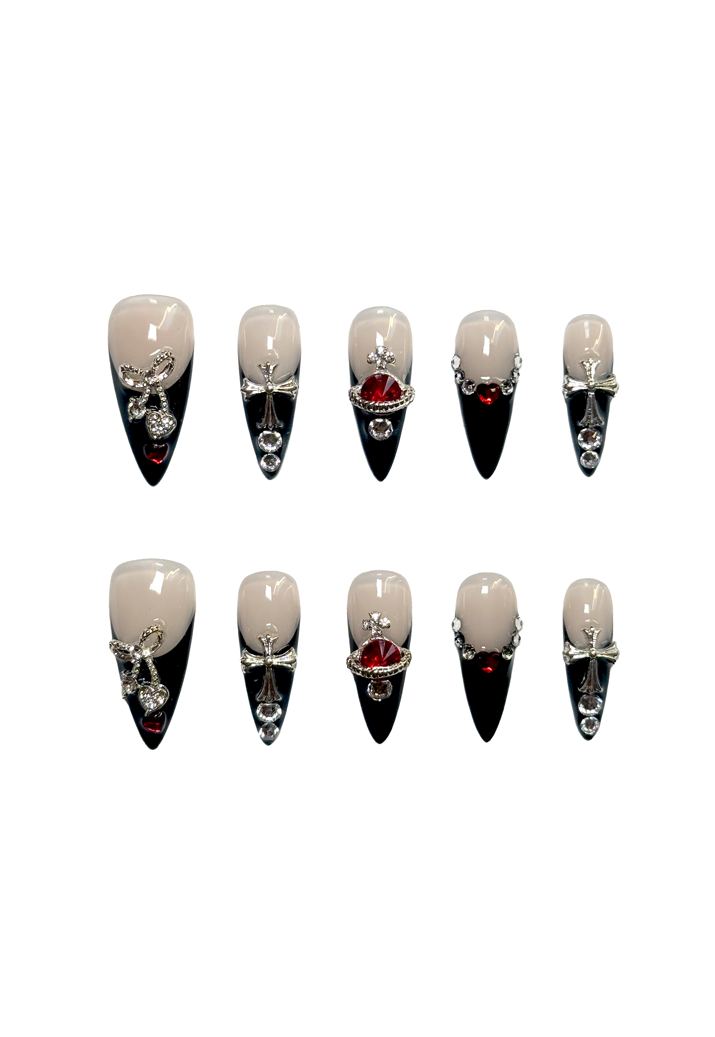 Nessa Black French Tip Charm Nails