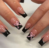 Myra Ribbon Black French Tip Nails